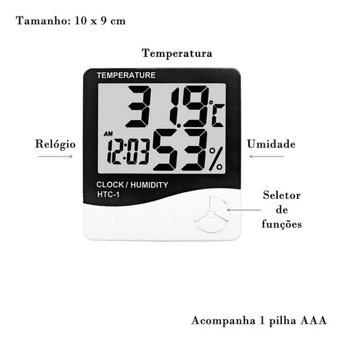 Termo-higrômetro Digital Relógio Umidade E Temperatura Do Ar