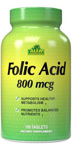 Ácido Fólico 800mcg  100 Tabletas Alfa Vitamins