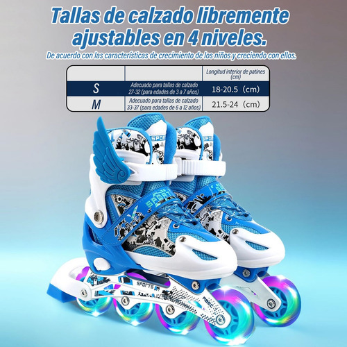 Patines En Linea De 4 Ruedas Luces Para Niños Con Protección