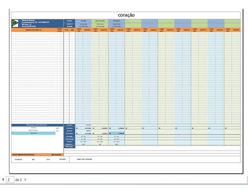 Planilha Para Cotação De Preços - Compara Até 10 Cotações