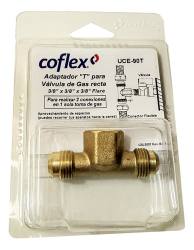 Coflex Conexión Tee Para Gas 3/8'' X 3/8'' Flare De Latón