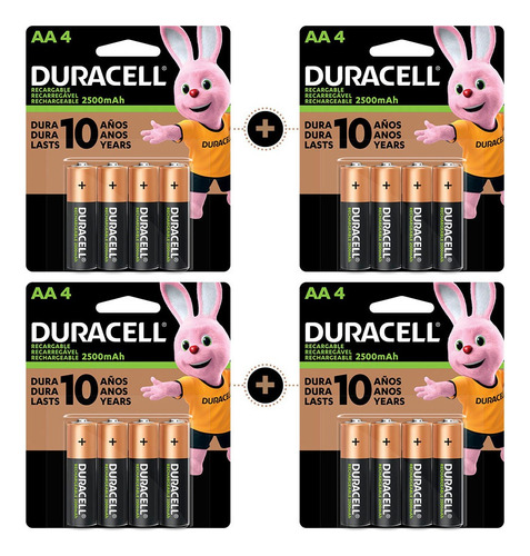 Pack Duracell Pilas Recargables 16 Pilas Aa De 2500mah