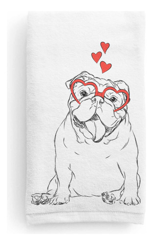 Toalla Mano Decorativa Para Dia San Valentin Diseño Bulldog