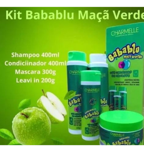 1 Kit Shampoo Capilar Babablu Com 4 Itens Maça Verde