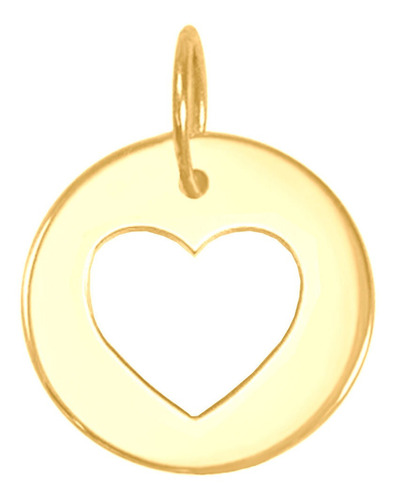 Pingente Ouro 18k Medalha Coração Vazado 13mm