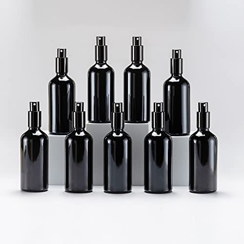 Yizhao Botellas De Spray De Vidrio Negro 4oz, Con Pulverizad