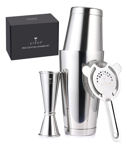 Juego De Coctelera Profesional De Acero Con Colador Y Jigger