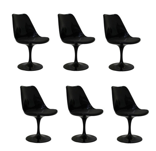 Kit 6 Cadeiras Design Saarinen Giratória Preta Pelegrin Cor da estrutura da cadeira Preto Cor do assento Preto