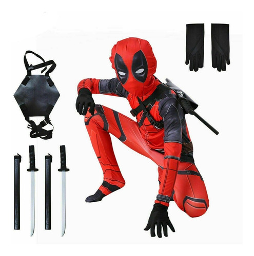 Deadpool Superhéroe Mono Cosplay Disfraz + Mochila + Espadas