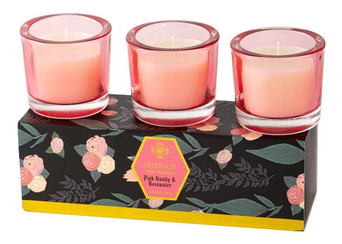 Trio Velas Aromatizada Decorativa Copo Vidro Rosa Perfumada