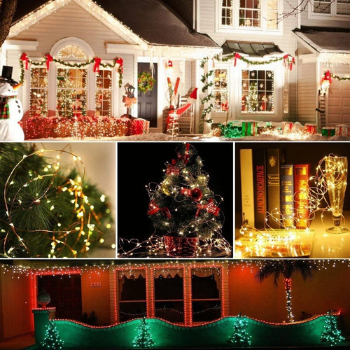 22m 200 Led Luces Solares Exterior Decoración Control Remoto