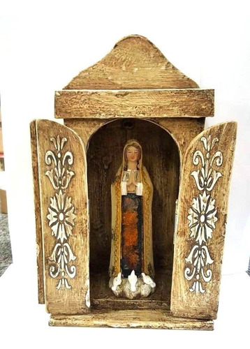 Imagem Nossa Senhora Fatima 15cm Com Oratorio Capela Madeira