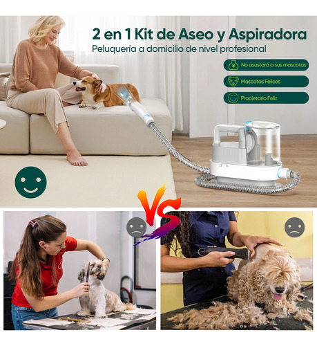 Karingbee Aspiradora de Aseo para Mascotas Secadora 8 en 1 Vacío y Soplar Aire 2 en 1 con 7 Cepillo para Perro y Gatos 2.5L Cubo de polvo