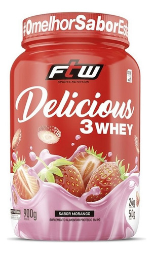 Delicious 3whey Ftw Sports 900g - Sabor: Morango Morango