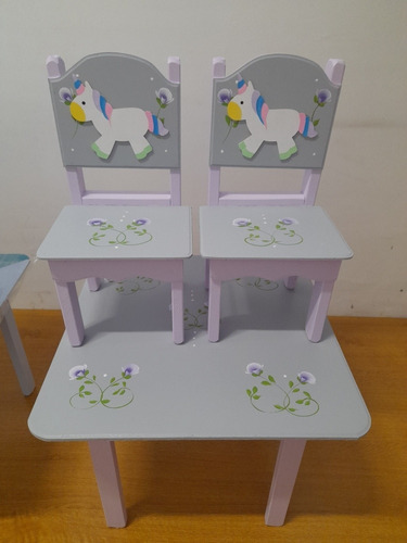 Imagen 2 de 8 de Juego De Mesa Y 2 Sillas Infantil Pintada Decorada