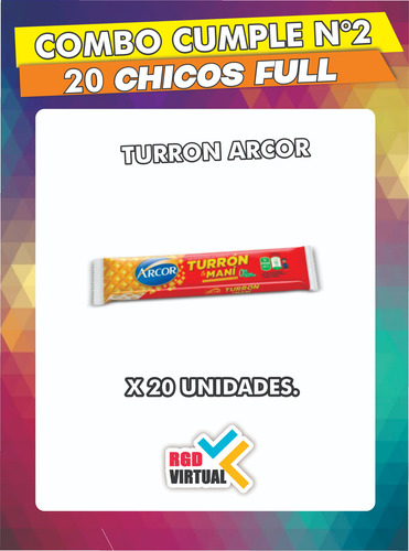 Combo 02 - Golosinas Cumpleaños - 20 Chicos Full - Rgd