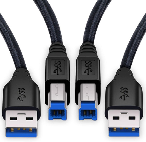 Cable Besgoods Usb 3.0 A A B, 6 Pies/2 Cables/negro