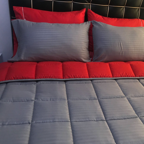 Imagen 5 de 5 de Plumón Sencillo Sateen Stripe - Doble Faz Gris - Rojo