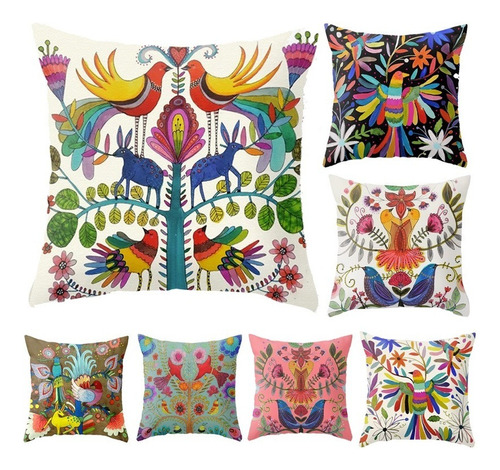 Fundas Cojín Arte Otomi Mexicano Ambos Lados Lino Premium Árbol De La Vida