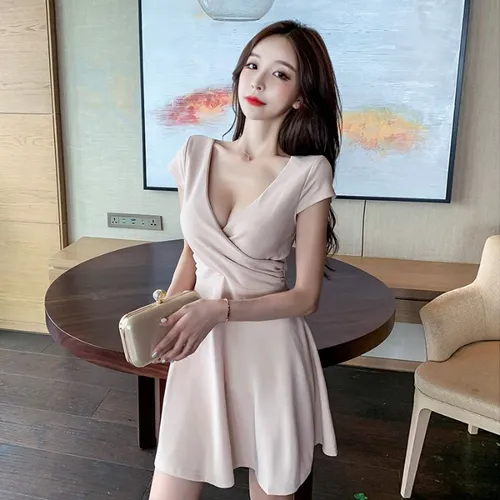 Minivestido Evasé, Ropa Sexy De Discoteca Con Cuello En V