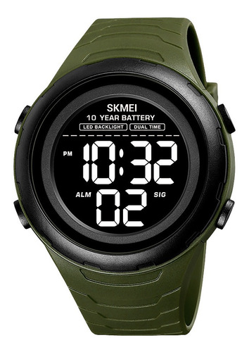 Reloj Hombre Skmei 1675 Digital Alarma Fecha Cronometro Color De La Malla Verde Militar Color Del Bisel Negro Color Del Fondo Negro