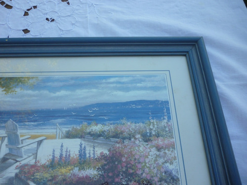 Cuadro Mediterraneo Antiguo 40 X 33 Cm Reposeras En Playa