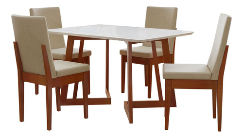 Conjunto Mesa De Jantar 4 Lugares Madeira Mesa Cf