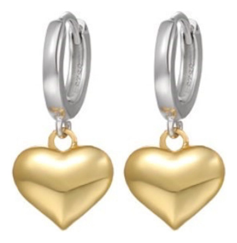 Aretes De Plata 925 Oro 18k Corazones Colgantes Unitalla