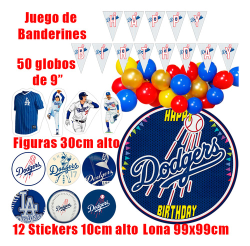 Kit Decoracion Set Globos Cumpleaños Tematica Dodgers