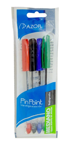 4 Boligrafos Pluma Pin Point Color Surtido Punta 1.0mm Azor