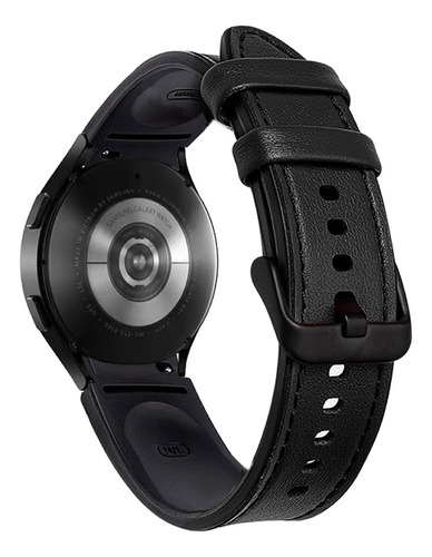 Pulseira Couro H Compativel Com Samsung Watch 6 44mm 40mm Cor Preto