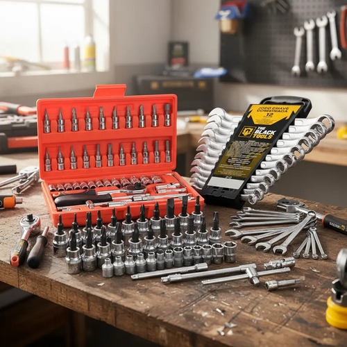 Kit Jogo De Ferramentas Completo C/ Soquetes Chaves Aço Crv Cinza