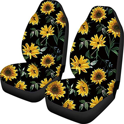 Ndistin Sunflower Car Seat Covers Black Fashion Women Driver
