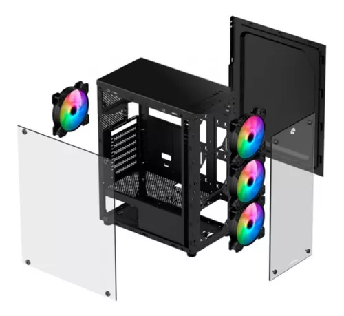 Gabinete Pc Gamer 4 Fans Led Azul Vidro Temp. Frontal & Lat