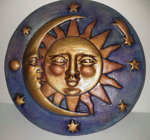 Colgante De Ceramica Sol Luna Pintadas A Mano Con Acrilico