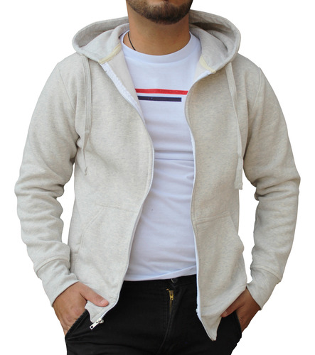 Sudadera Hombre Hoodie Con Cierre Capucha Gorra Avena A311