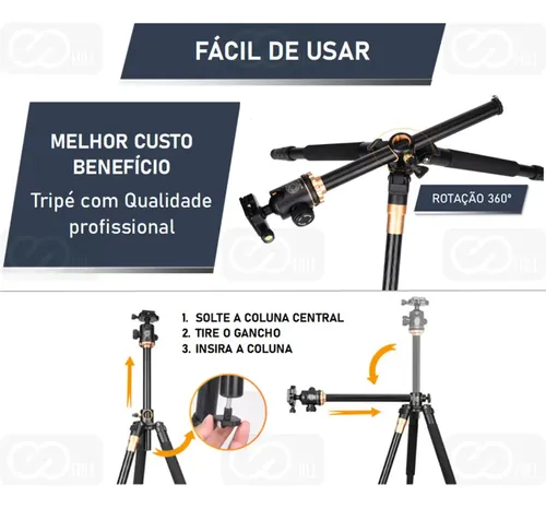 Tripé Horizontal Câmera Monopé Profissional Q999 + Bolsa 