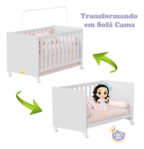 Lojas Bela Berço Multifuncional Vira Caminha Americano 2 X 1 Com Colchão Impermeavel Para Quarto Baby