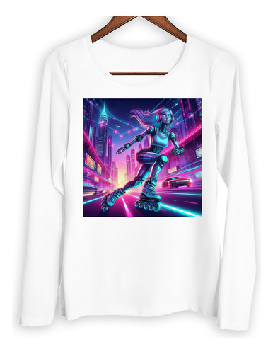 Remera Mujer Ml Robot Patines Pelo Largo Diseño Unico