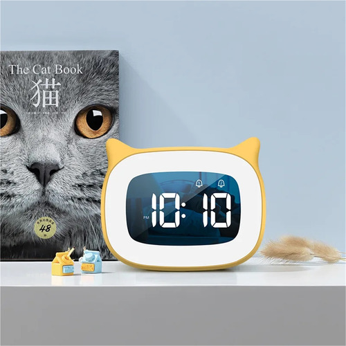 Reloj Despertador Led Con Forma De Gato Y Control De Voz