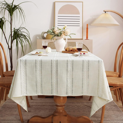 Chassic Mantel De Lino Bordado Con Dobladillo Estilo Granja