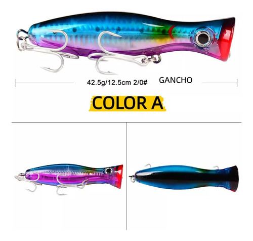 4 Señuelos Popper De 43g Kit Pesca Superficial Mar Playa Río