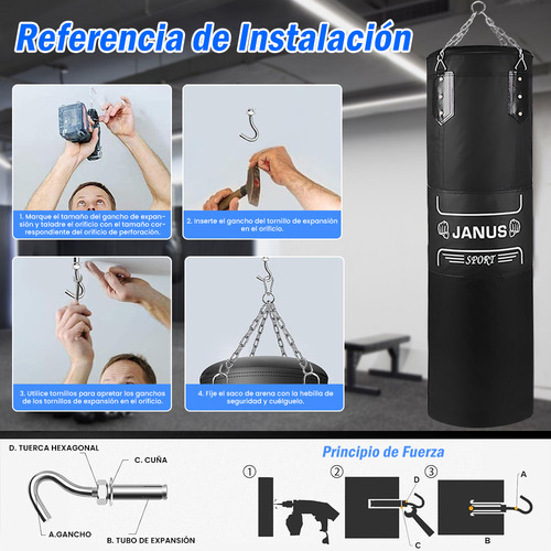 Bolsa Saco De Boxeo Profesional Costal De Box Con Guantes Color Negro
