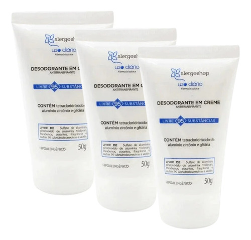 Kit C/ 3 Desodorantes Em Creme Alergoshop Sem Fragrância 50g