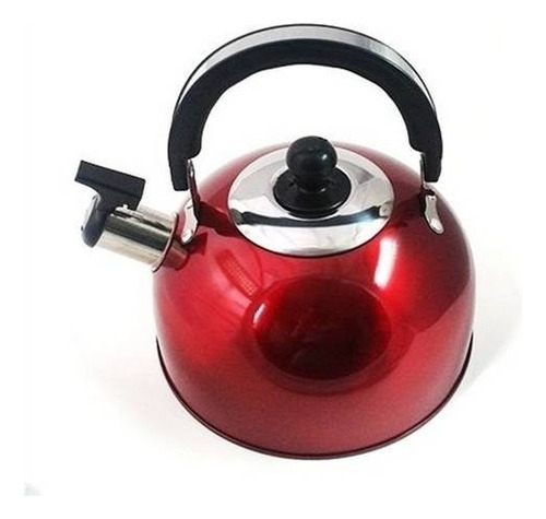 Chaleira De Inox 2 Litros C/ Apito Alça Cozinha Água Café Cor Vermelho