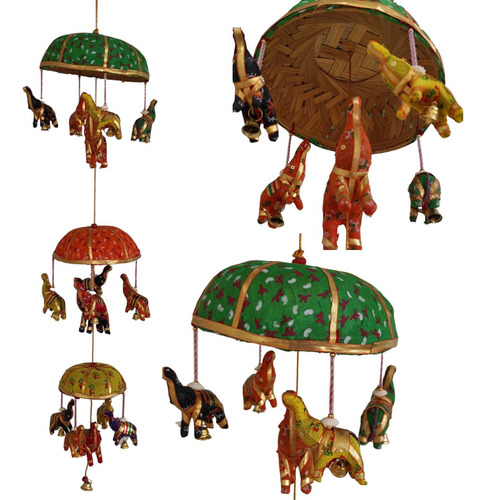 Mobile Indiano Bambu-tecido Verde Elefante Decoração Varanda