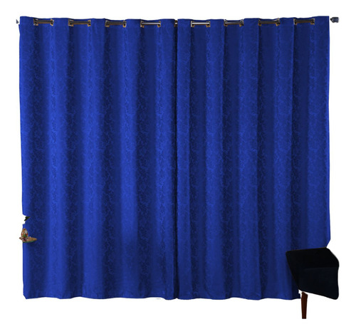 Cortina Sala Jacquard 3.00m X 2.60m Semi Blackout Requinte Cor Azul