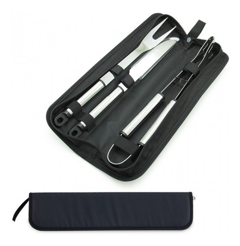 Set Bbq 3 Piezas Acero Kit Estuche Asado Parrilla Cuchillo