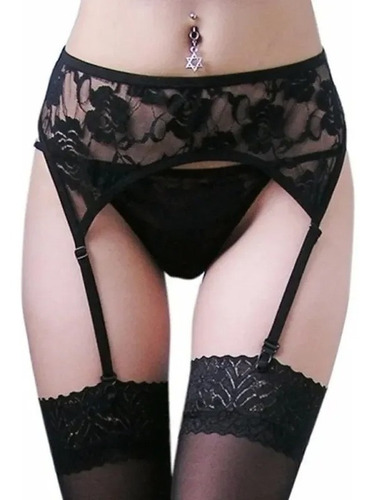 Imagen 1 de 4 de Liguero Con Tanga Y Medias De Encaje Sexy