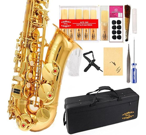 Glory Professional Alto Eb Sax Saxofón Lacado Dorado, Saxofó